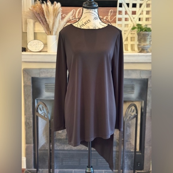 Chico’s Black Label Blouse Tunic Asymmetrical Hem Sz 1 Medium 8 Business Casual - Picture 1 of 3